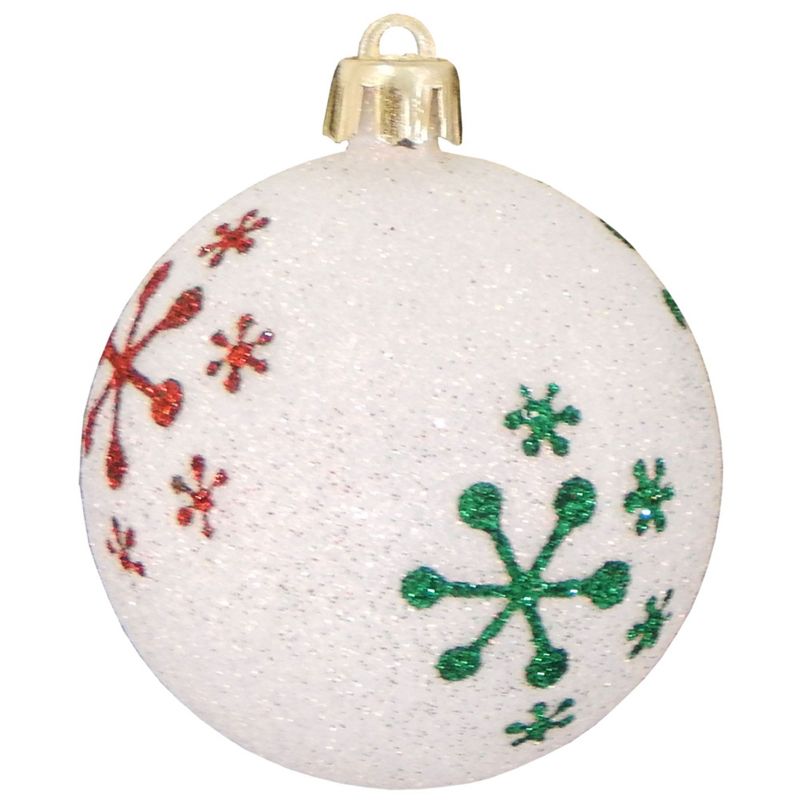 Christmas by Krebs 4ct Snowball White and Red Snowflakes Shatterproof Glitter Christmas Ball Ornaments 3.25" (80mm), 1 of 5