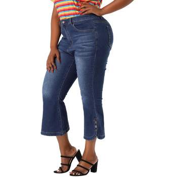 Agnes Orinda Women's Plus Size Jeans Side Slit Bootcut Button Decor Wide Leg Skinny Denim Pants