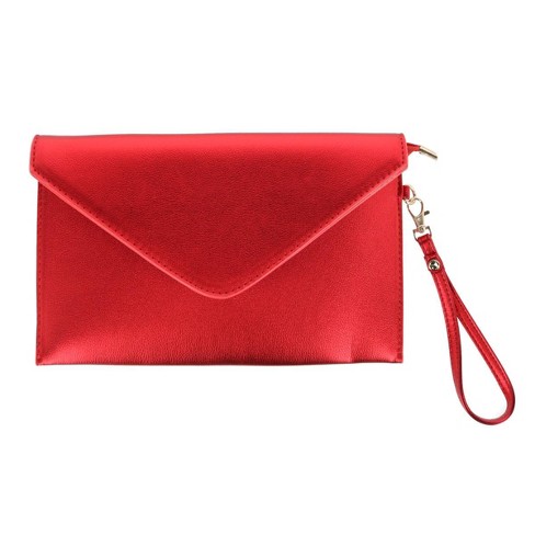 Ctm Women s Glossy Metallic Envelope Wristlet Clutch Handbag Red Target