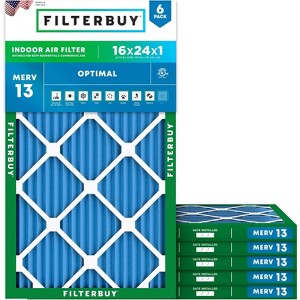 Filterbuy 16x24x1 Air Filter (6-Pack), Pleated MERV 13 Health Defense Replacement HVAC AC Furnace Filters (Actual Size: 15.38 x 23.38 x 0.75) - 1 of 4