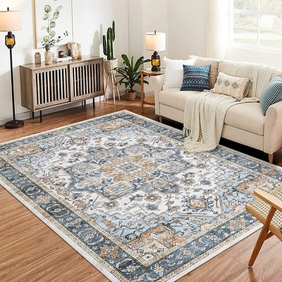 Garvee Vintage Area Rug -Stain Resistant,Indoor Non Slip No Pile -Distressed Area Rug Carpet for Bedroom/ DinningRoom/Nursery Home Office