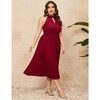 Women's Halter Neck Sleeveless Pleated Midi Dress Summer Backless Flowy Beach Sundress Wine Red 4XL - 4 of 4