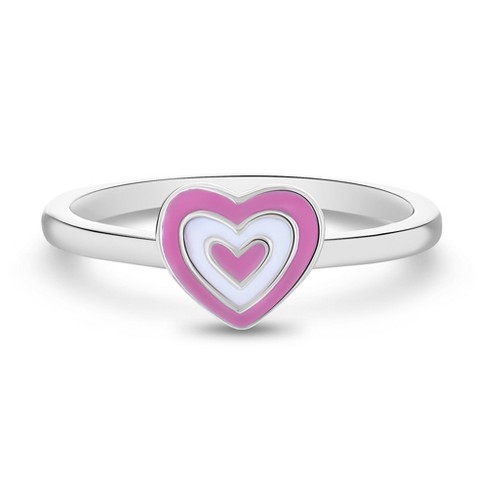 Girls' Pink Groovy Enamel Heart Sterling Silver Ring - Size 3 - In Season  Jewelry