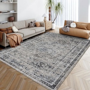 coucheta Washable Area Rug, Vintage Distressed Hallway Floor Carpet, Non-Slip Non-Shedding Soft Bedside Rug, Low Pile Foldable Print Rug - 1 of 4