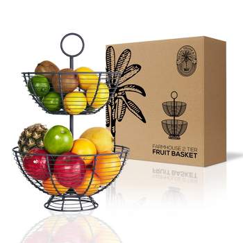REGAL TRUNK CO 2 Tier Fruit Basket for Kitchen Counter Standing, Black
