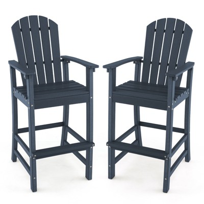 Tangkula Set Of 2 Outdoor HDPE Bar Height Stool Patio Tall Chair Armrest Footrest All Weather