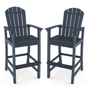 Tangkula Set Of 2 Outdoor HDPE Bar Height Stool Patio Tall Chair Armrest Footrest All Weather - 1 of 4