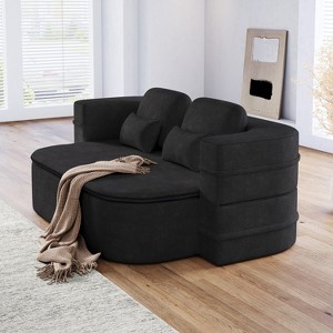 GDFStudio Augustine Modern Chenille and Foam Upholstered Full Size Foldable Sofa Bed with Blanket and 2 Pillows - 1 of 4