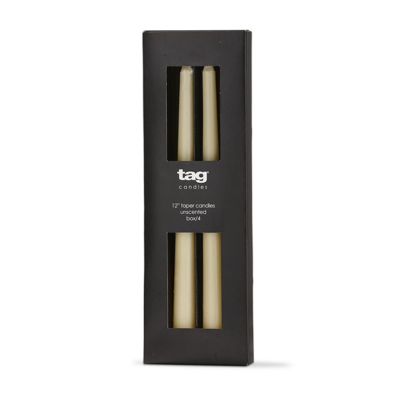 tag Color Studio 12" Traditional Taper Unscented Smokeless Paraffin Wax Candle Ivory, Set of 4, Burn Time 8 hrs., 1 of 4