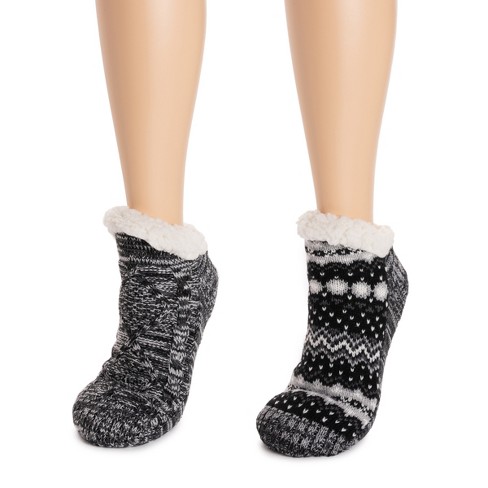 Muk Luks Women's 2 Pack Short Cabin Sock, Ebony/charcoal, S/m (5-7) : Target