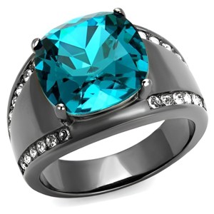 Slickblue Women's Engagement Ring, Light Black, Cushion Blue Zircon Center, Clear Side Stones, IP Gun Finish, 5–10 - 1 of 4