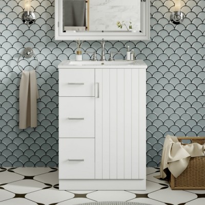 Modern Bathroom Vanity with Ceramic Sink, 2 Drawers and Adjustable Shelf, Compact Storage Cabinet for Small Bathrooms–The Pop Home