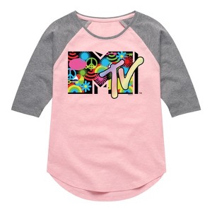 Girls' - MTV - Icon Collage Logo Shirt Tail Raglan Graphic T-shirt - 1 of 3