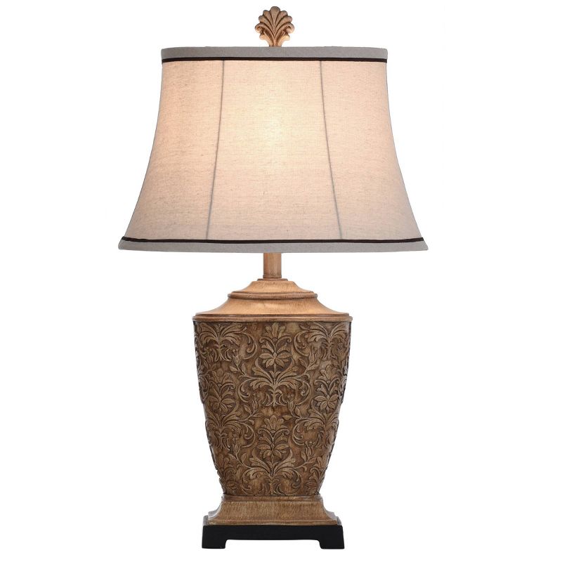 Tortola Carved Cream Table Lamp with Natural Softback Fabric Shade  - StyleCraft, 4 of 9