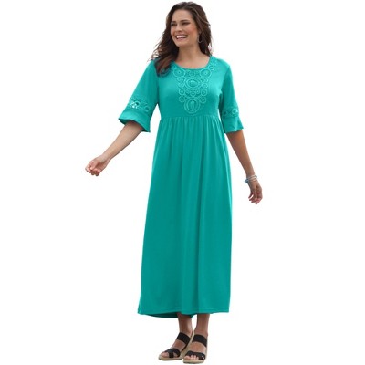 Woman Within Plus Size Crochet Trim Empire Knit Dress