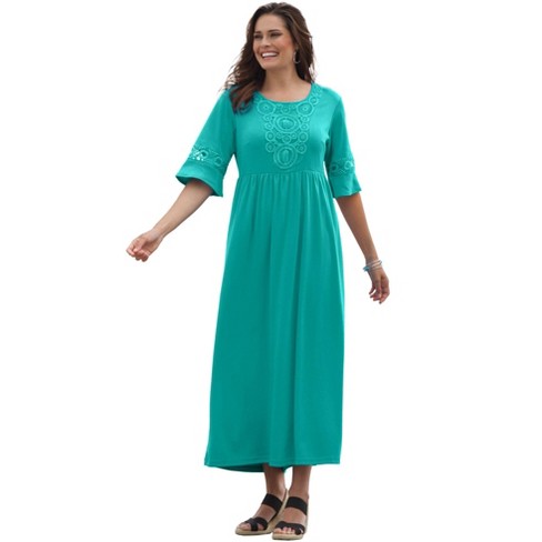 Woman Within Women's Plus Size Crochet Trim Empire Knit Dress - image 1 of 4