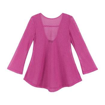 Andy & Evan  Kids  Hot Pink Crochet Long Sleeve Cover-up.