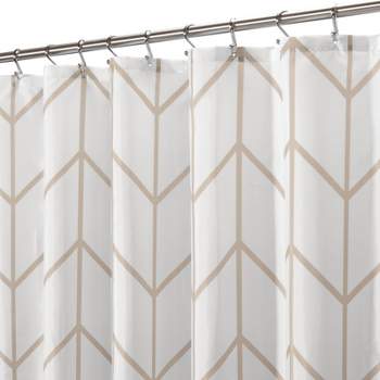 mDesign Fabric Herringbone Chevron Print Shower Curtain, 72" x 72", Beige/White