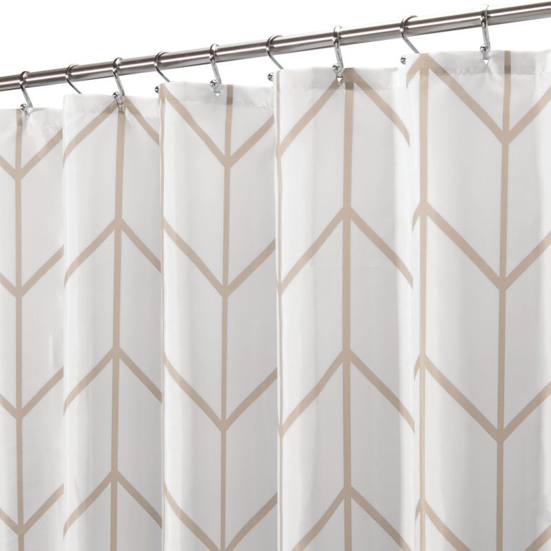 mDesign Fabric Herringbone Chevron Print Shower Curtain, 72" x 72", Beige/White, 1 of 9