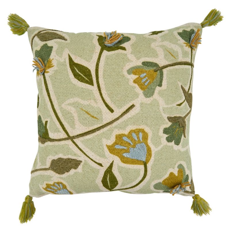 Saro Lifestyle Embroidered Large Floral Throw Pillow With Down Filling, 1 of 4