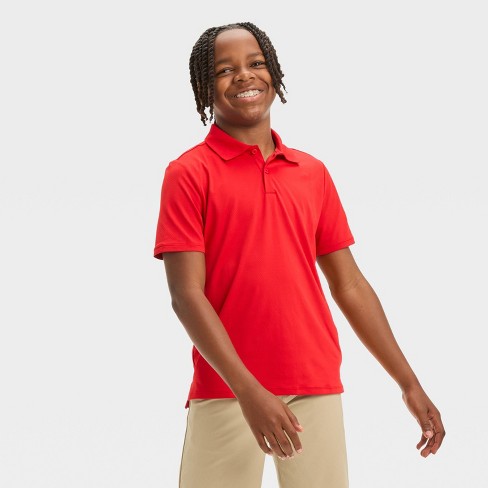 Boys Textured Golf Polo Shirt All In Motion Wowzer Red M Target