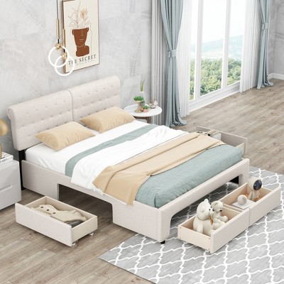 Upholstery Platform Bed With Four Drawers-modernluxe : Target