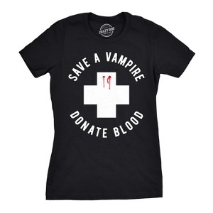 Womens Save A Vampire Donate Blood T Shirt Funny Sarcastic Halloween Night Tee - Crazy Dog Women's T Shirt - 1 of 4