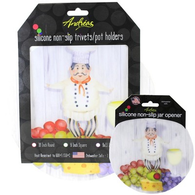 Tabletop 10.0" Chef Silicone Pad Set Jar Opener Trivet Pot Holder Andrea  -  Trivets