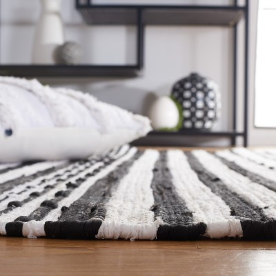 Southwestern Chic Black and Ivory Striped Handwoven Wool Rug