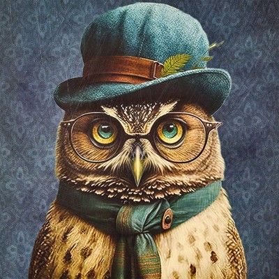 Old Wise Owl Framed Print in Gold Ornate Frame