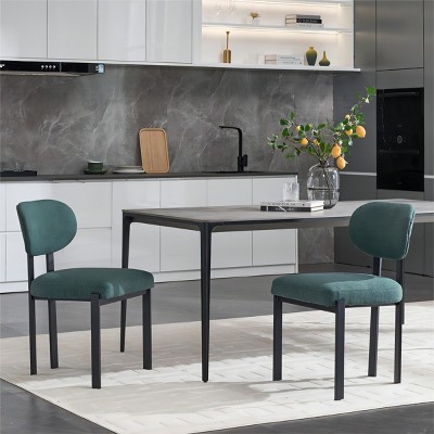 Set of 2 Mid-Century Modern Upholstered Dining Chairs,Armless Kitchen Chairs with Metal Legs & Curved Back-The Pop Home