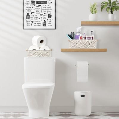 White Macrame Rectangular Fabric Storage Baskets Set