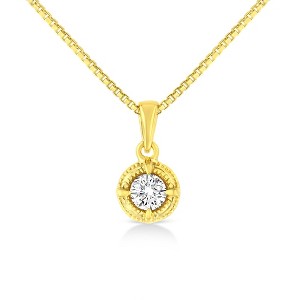 14K Yellow Gold Plated Silver Diamond Solitaire Milgrain Pendant Necklace - 1 of 4