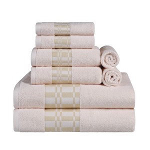 100% Cotton Medium Weight Geometric Border 8 Piece Assorted Bathroom Towel Set by Blue Nile Mills - 1 of 4