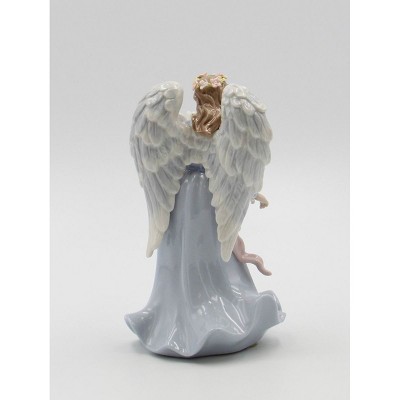 Ceramic Angel Holding Dove Music Box in Blue