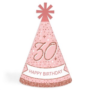 Big Dot of Happiness 30th Pink Rose Gold Birthday - Cone Happy Birthday Party Hats for Adults - Set of 8 (Standard Size) - 1 of 4