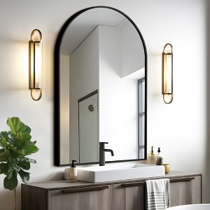 Wooakway Arch Metal Bathroom/Vanity Mirror Decorative Wall Mirror for Living Room Bathroom Bedroom Entryway Black/Gold/Silver - 1 of 4