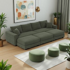 102.4" Plush Corduroy Convertible Sectional Sofa, 3 Ottomans, Deep Seat - 1 of 4