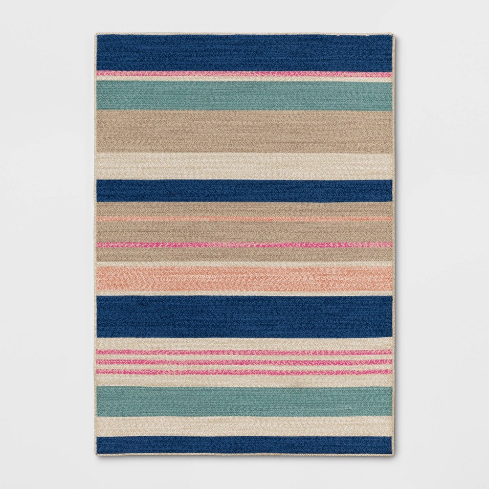 Photos - Doormat 5'x7' Striped Rectangular Braided Outdoor Area Rug Multicolor Pastels - Th