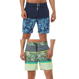 Lars Amadeus Men's Holiday Contrast Color Design Drawstring Waist Beach Board Shorts 2 Pack - 1 of 4