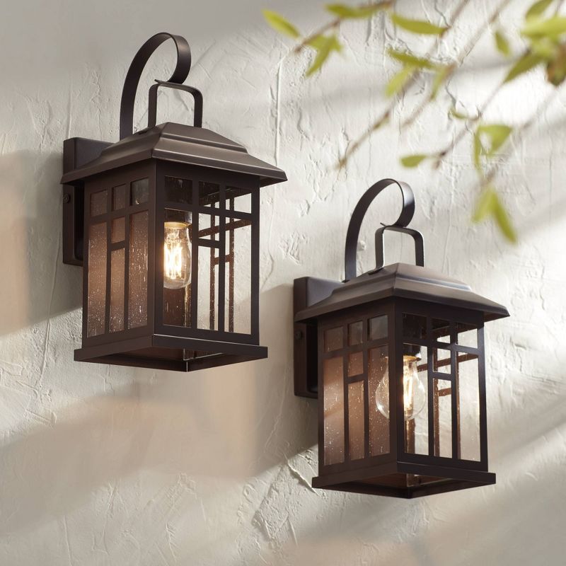 John Timberland Outdoor Wall Lights Set of 2 Fixture Carriage Style Bronze 12 1/2" Clear Glass Lantern Exterior House Porch Patio, 2 of 10