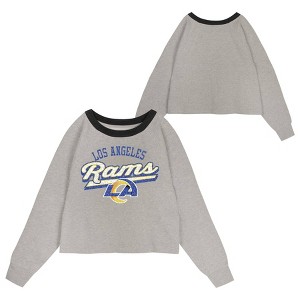 NFL Los Angeles Rams Girls' Gray Crew Fleece Hooded Sweatshirt - 1 of 3