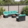 vidaXL 10 Piece Patio Sofa Set with Cushions Black Poly Rattan - 2 of 4