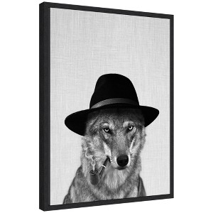 Kate & Laurel All Things Decor 18"x24" Sylvie Minimalist Wolf Woody Hutson Framed Canvas by Simon Te of Tai Print Black - 1 of 4