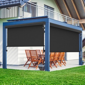 Outdoor Roller Shades for Patio with Valance, New Material Outdoor Blinds with 95% UV Blockout, Cordless Exterior Roller Shades (10' W X 8' L), Black - 1 of 4