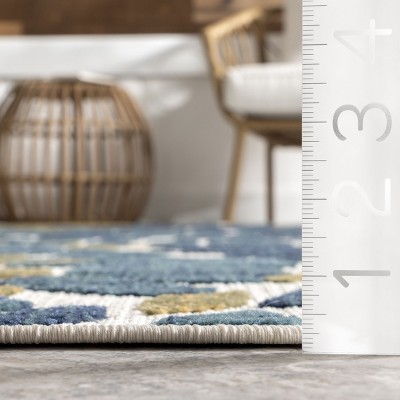 Teal and Ivory Floral Synthetic 5' x 8' Area Rug