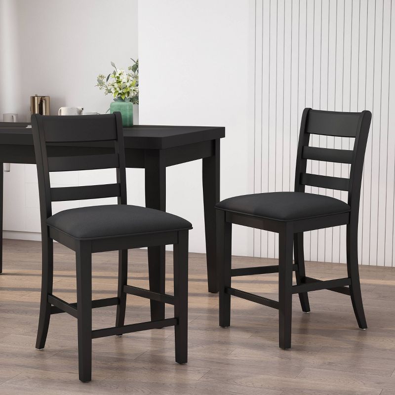 2pc Benner Farmhouse Upholstered Wood Counter Height Barstools Black - Christopher Knight Home, 3 of 12