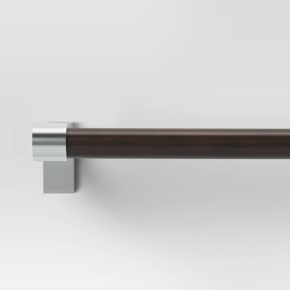 36"-66" Dark Faux Wood Curtain Rod Nickel - Threshold™: Single Steel Rod, Quick Mount, 0.875" Diameter