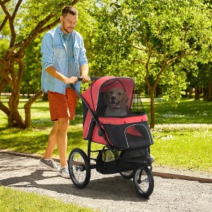 Whisen Pet Strollers & Foldable Cart Stroller for Small and Medium Dogs with 3 Big Wheels, Adjustable Canopy - Red - 1 of 4