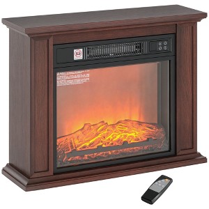 HOMCOM 26" Electric Fireplace Heater with Mantel, Replaceable Fireplace Insert Heater with Realistic Log and Flame Effect, Remote, Dark Brown - 1 of 4